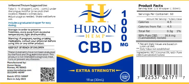 Huron Hemp™ Pure CBD Oil - 1000mg Strength My Store