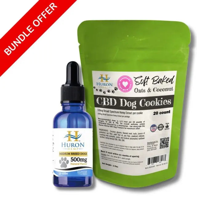 Huron Hemp™ CBD Oil Tincture & CBD Treat Bundle for Dogs - Medium Breeds 25-65 lbs. My Store
