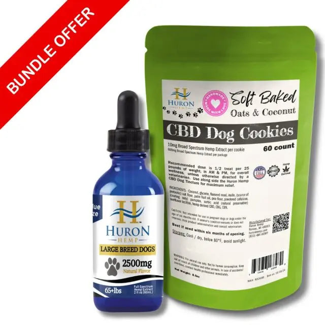 Huron Hemp™ CBD Oil Tincture & CBD Treat Bundle for Dogs - Large Breeds 65+ lbs. Value Size My Store