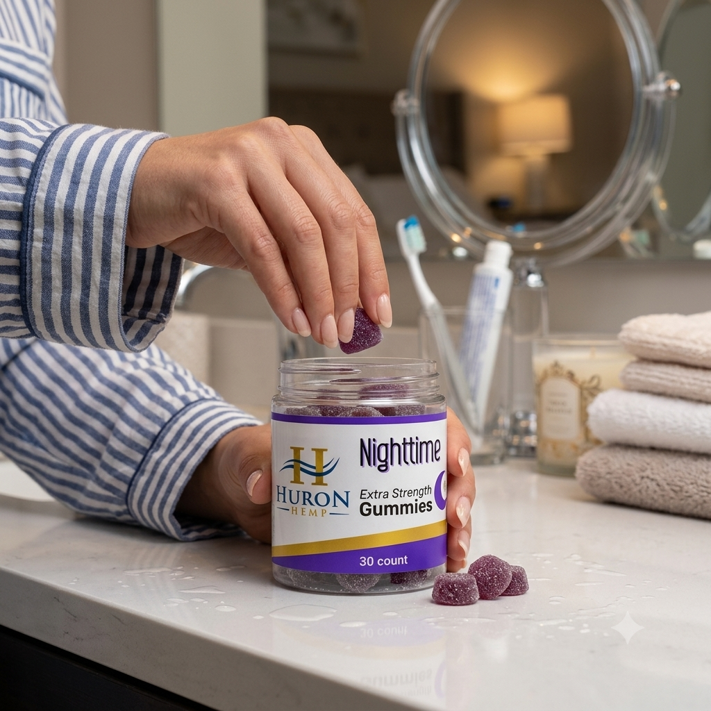 Huron Hemp™ Time Collection - Nighttime 20mg CBD : 20mg CBN Full Spectrum Gummies