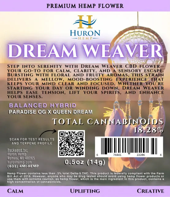 Huron Hemp - CBD Flower - Hyrbid - Dream Weaver - 14 grams Mother Earth Natural Health
