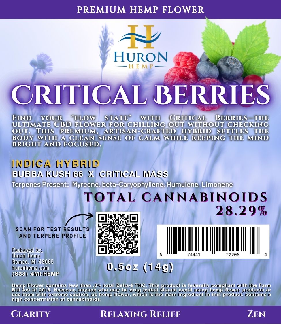 Huron Hemp™ - CBD Flower - Indica - Critical Berries - 14g