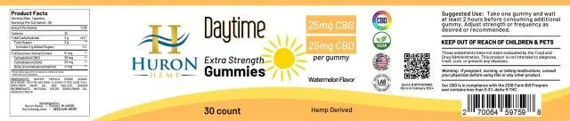 Huron Hemp™ Time Collection - Daytime 25mg CBD : 25mg CBG Full Spectrum Gummies My Store