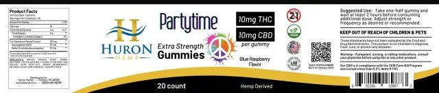 Huron Hemp™ Time Collection - Partytime 10mg CBD : 10mg Delta-9 THC Full Spectrum Gummies My Store