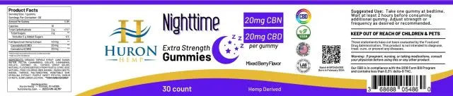 Huron Hemp™ Time Collection - Nighttime 20mg CBD : 20mg CBN Full Spectrum Gummies My Store