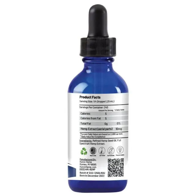 Huron Hemp™ Full Spectrum CBD Oil Tincture for Dogs - Large Breeds 65+ lbs. Value Size My Store
