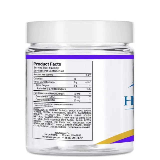 Huron Hemp™ Time Collection - Nighttime 20mg CBD : 20mg CBN Full Spectrum Gummies My Store