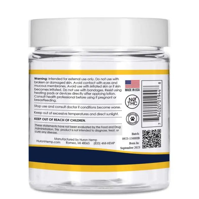 Huron Hemp™ Hand & Body Unscented CBD Cream - Max+ Strength - 4oz My Store