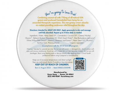 Huron Hemp™ Hand & Body Unscented CBD Cream - Athletic Strength - 1oz My Store