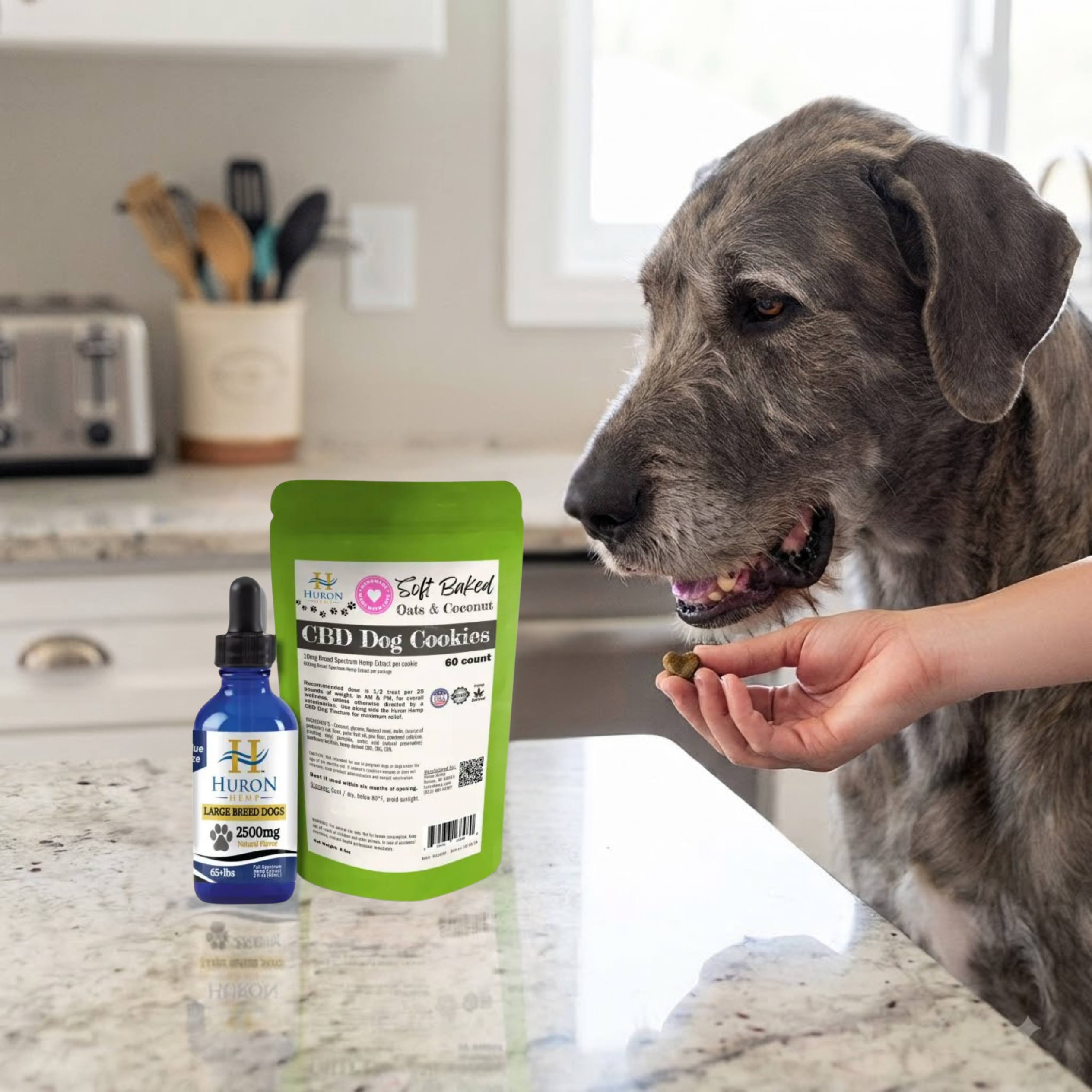 Huron Hemp™ CBD Oil Tincture & CBD Treat Bundle for Dogs - Large Breeds 65+ lbs. Value Size