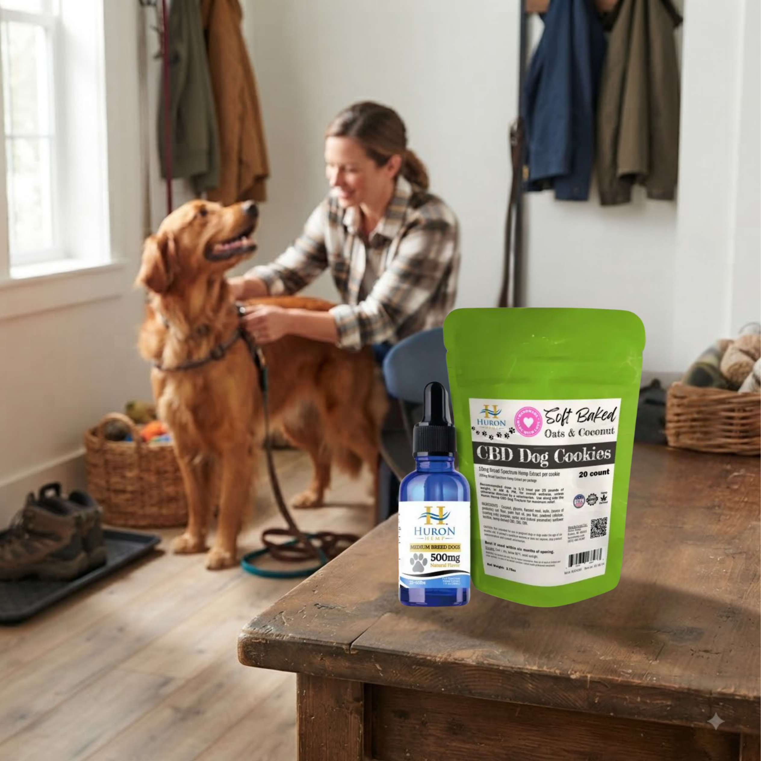 Huron Hemp™ CBD Oil Tincture & CBD Treat Bundle for Dogs - Medium Breeds 25-65 lbs.