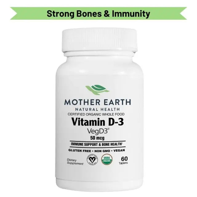 Mother Earth Supplements Organic Whole Food Vitamin D3  VegD3 50mcg, 2000iu - Tablets My Store