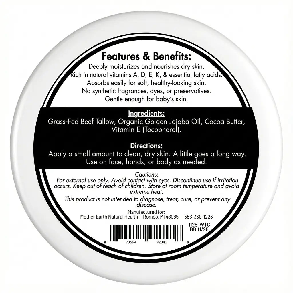 Mother Earth - Whipped Tallow Cream - Unscented 1oz