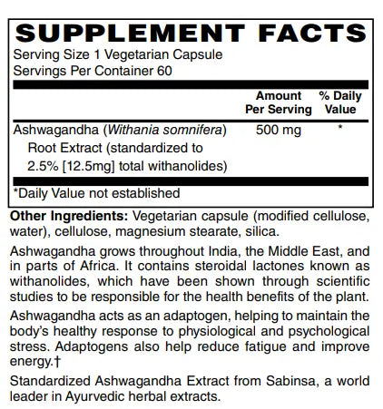 Mother Earth Supplements Ashwagandha Extract 500mg - Capsules My Store