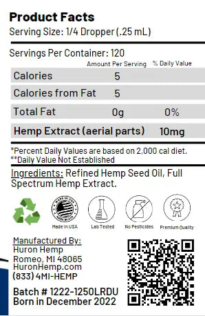 Huron Hemp™ Full Spectrum CBD Oil Tincture for Dogs - Large Breeds 65+ lbs. My Store