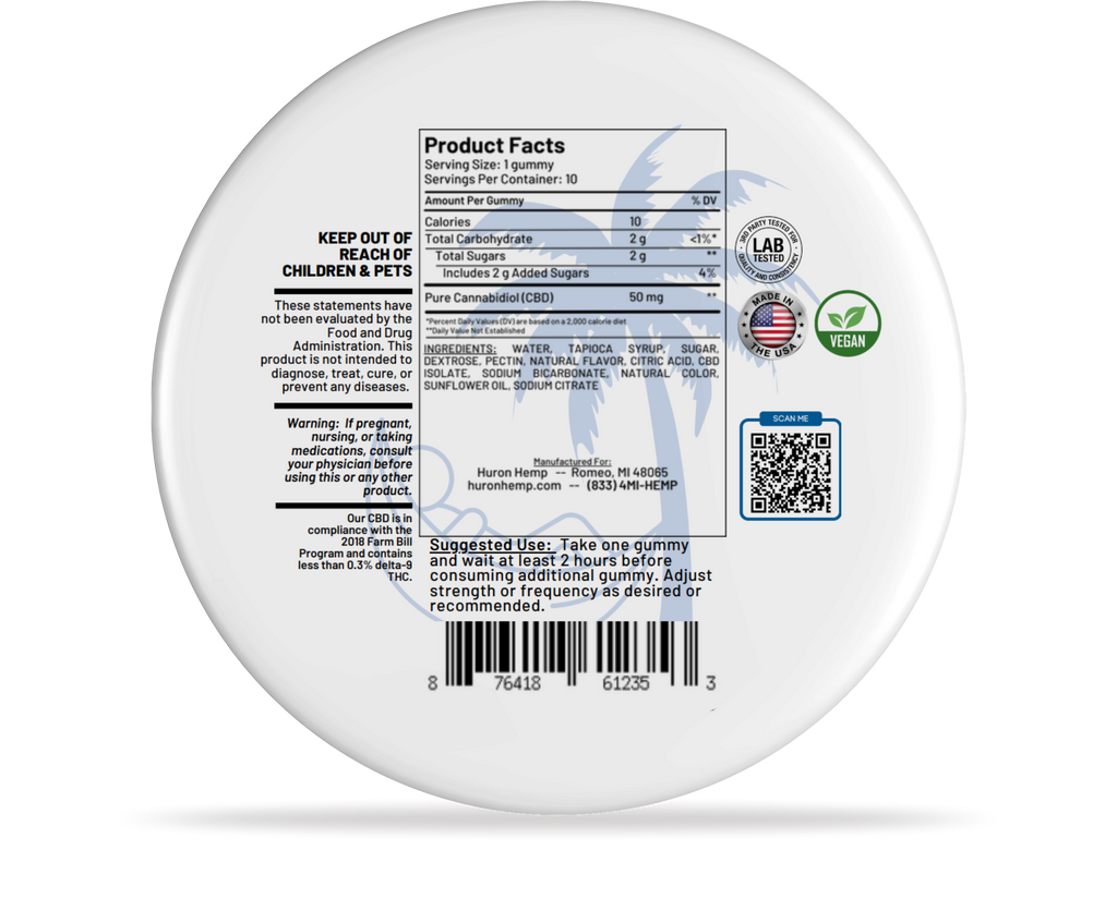 Huron Hemp - CBD Gummies - Freetime - 50mg CBD - Zero THC - 10 Count