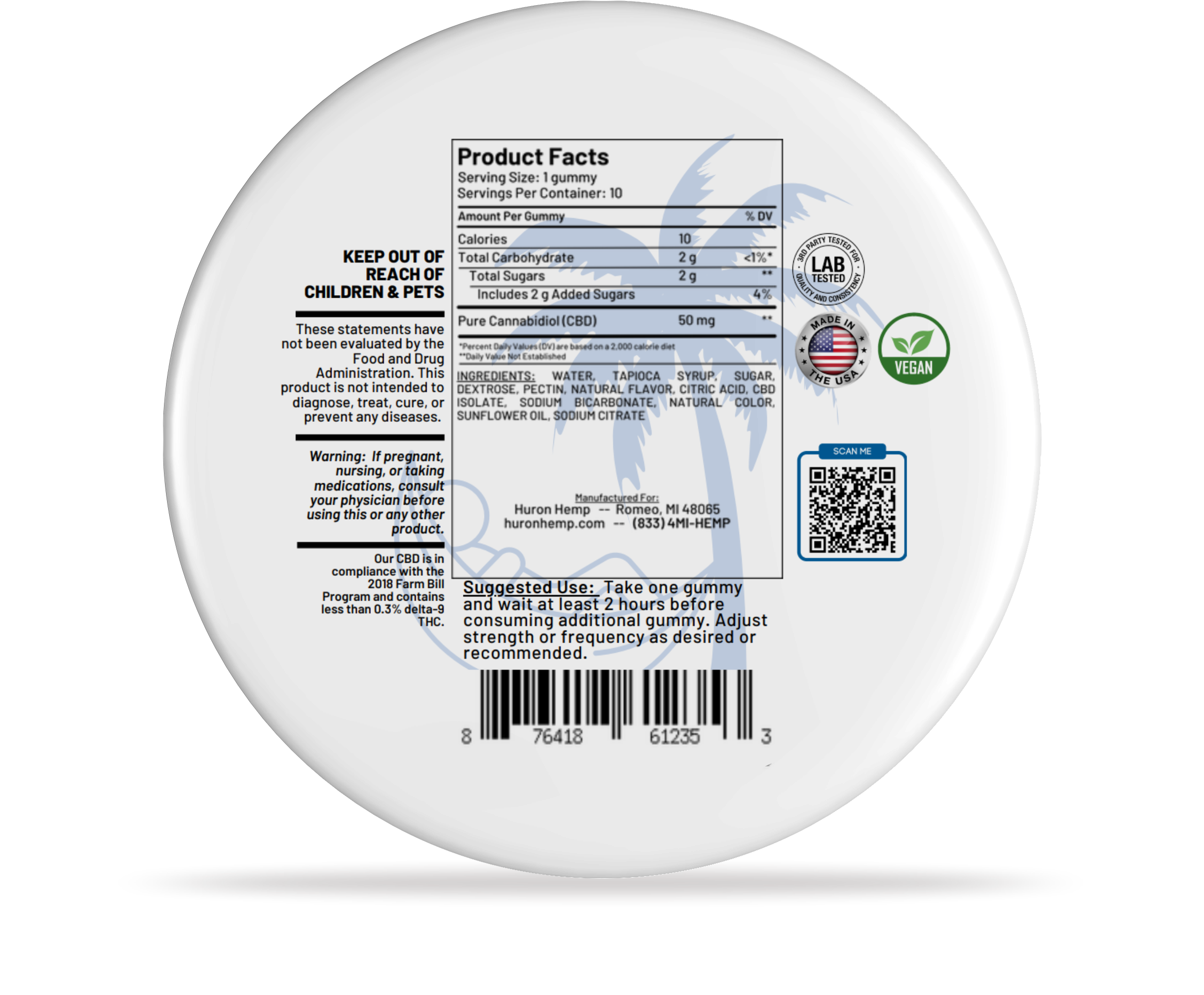 Huron Hemp - CBD Gummies - Freetime - 50mg CBD - Zero THC - 10 Count