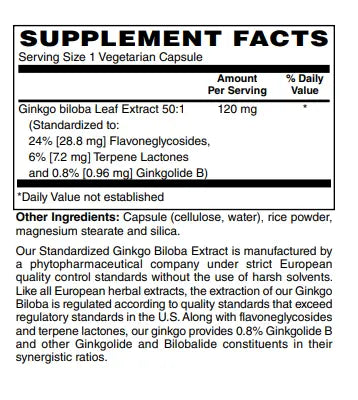 Mother Earth Supplements Ginkgo Biloba Extract 120mg - Capsules My Store