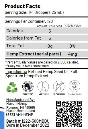 Huron Hemp™ Full Spectrum CBD Oil Tincture for Dogs - Medium Breeds 25-65 lbs. My Store