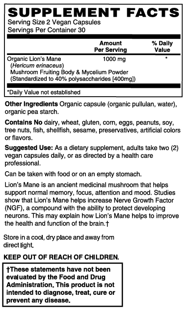 CruCare Functional Mushrooms - Organic Lion's Mane Capsules