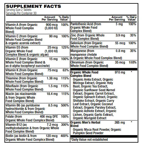 Mother Earth Supplements Organic Whole Food Men's Multi Vitamin - Tablets My Store