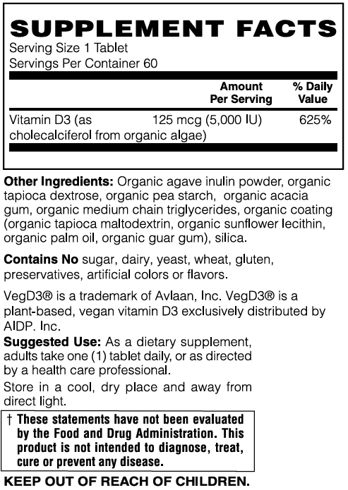 Mother Earth Supplements Organic Whole Food Vitamin D3 125mcg, 5000iu - Tablets