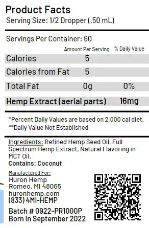Huron Hemp™ Traditional Full Spectrum CBD Oil - 1000mg Strength - Peppermint My Store