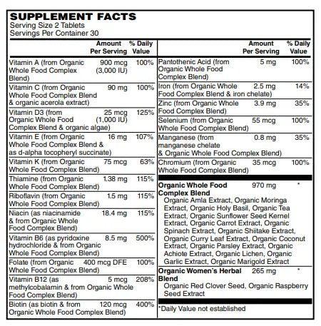 Mother Earth Supplements Organic Whole Food Women's Multi Vitamin - Tablets My Store