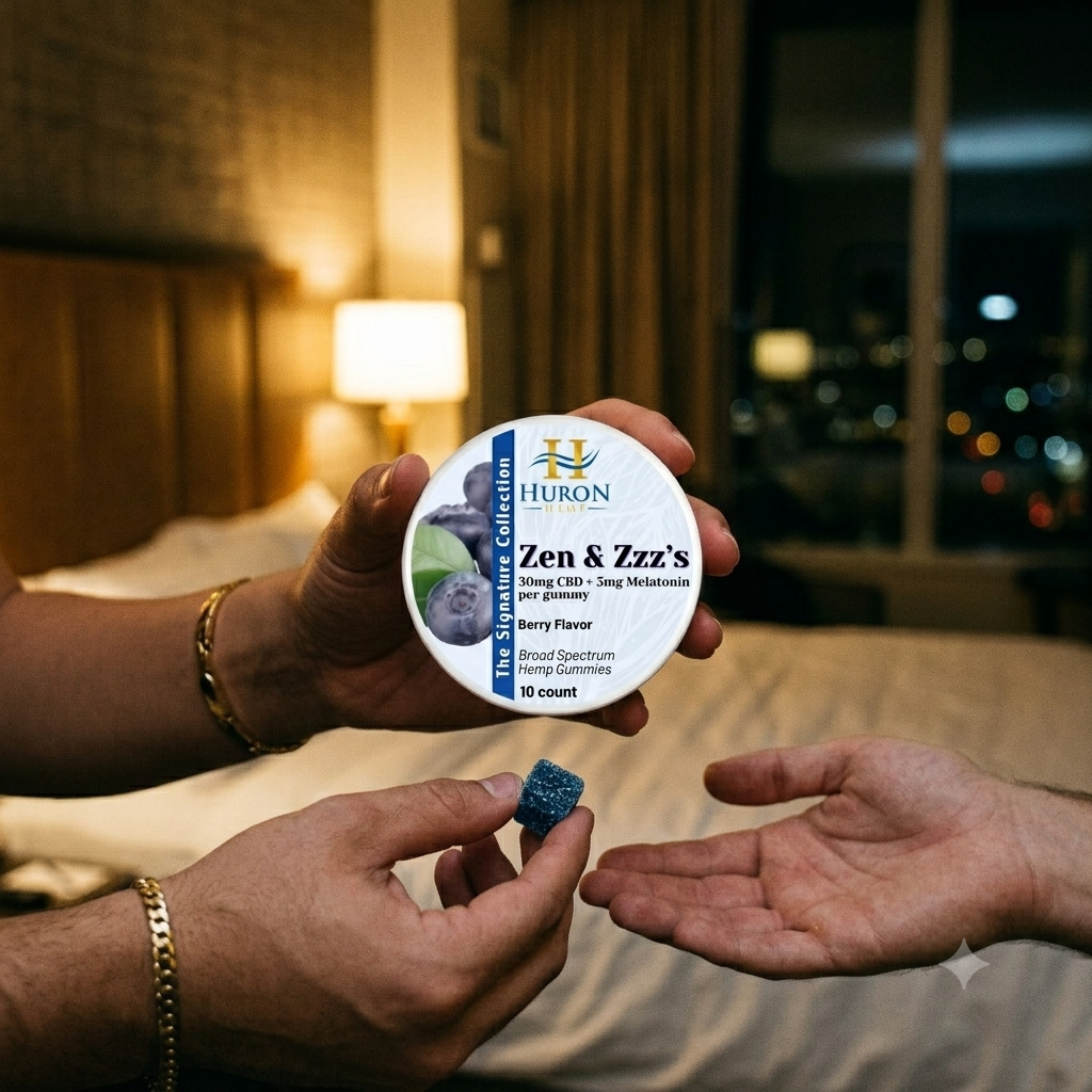 Huron Hemp Zen & Zzz’s Broad Spectrum CBD + Melatonin Gummies – 10 Count