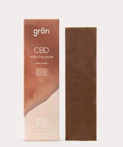 Grön CBD Milk Chocolate is made with 200mg of broad spectrum CBD mixed with 38% cacao. Makes for a great CBD edible